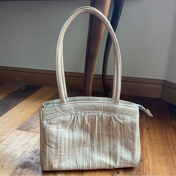 Vintage 80s Genuine Eel Skin Leather Top Handle Shoulder Bag - Picture 1 of 15